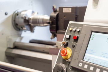 Control panel of modern lathe. Abstract industrial background