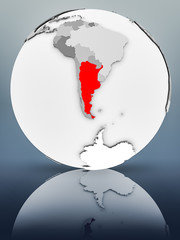 Fototapeta na wymiar Argentina on political globe