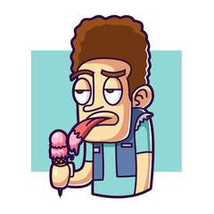 Young man eating ice cream