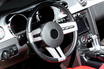 Car interior, steering wheel