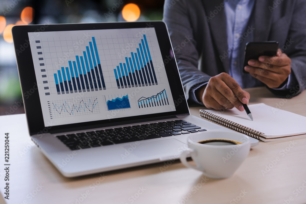 Poster business working graph financial data analytics statistics information technology