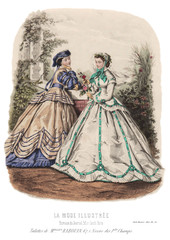 Fototapeta na wymiar Gravure La Mode Illustrée 1865 33