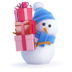 Vector 3d Snowman bearing gifts