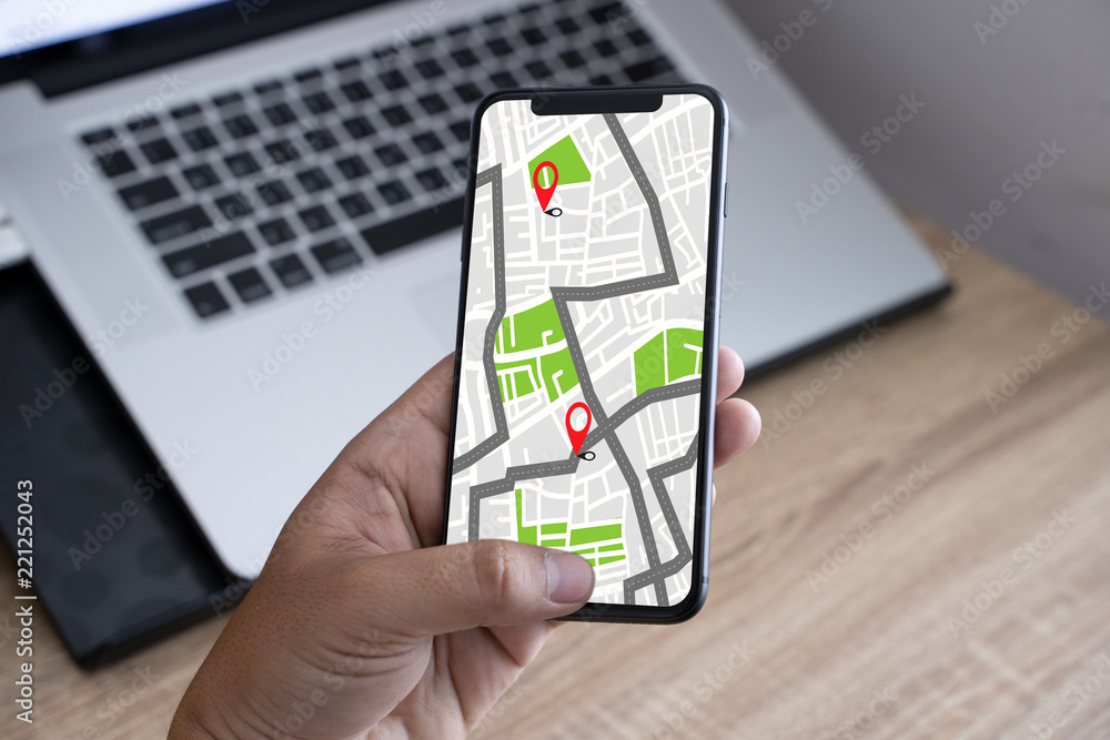 Poster gps map to route destination network connection location street map with gps icons navigation