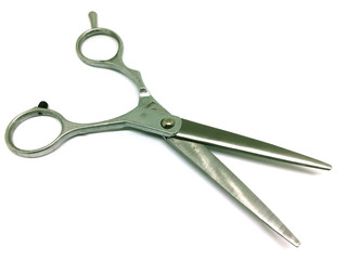 Isolated scissors for haircuts on white background.