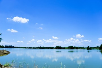 landscape with lake and blue sky