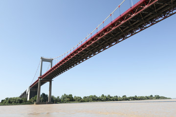 suspension bridge in bordeaux river Garonne in France like san francisco