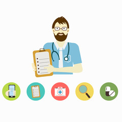 Male doctor. Infographic step for patients call the doctor  in hospital. Vector illustration.