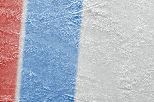 Fragment of the ice arena with blue and red lines