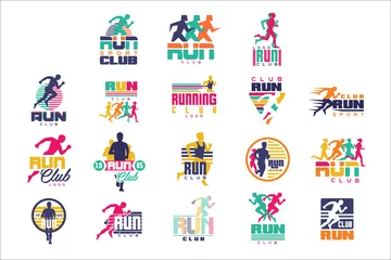 Zelfklevend Fotobehang Run sport club logo templates set, emblems for sport organizations, tournaments and marathons colorful vector Illustrations © topvectors