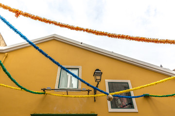 Lisbon, Portugal - May 9th 2018 - Colorful details in Chiado neighbourhood, downtown Lisbon in...
