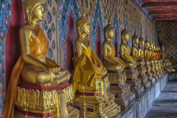 Row of Golden Buddha in Thailand (Bangkok, Thailand)