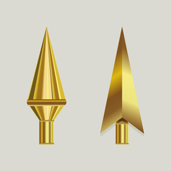Arrowheads of gold color, set, design element