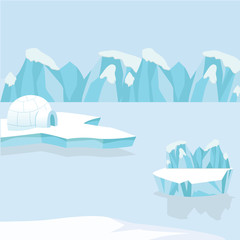 Arctic iceberg and mountains in the snow - obrazy, fototapety, plakaty