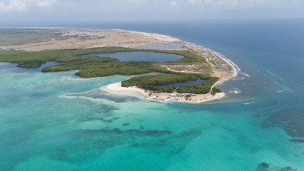 sea beach coast Bonaire island Caribbean sea aerial drone top view
