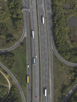 Aerial view highway near Frankfurt, Hessen, Germany