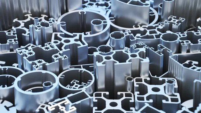 Complex lightweight extruded aluminium profiles stacked in an endless loop. 4KHD