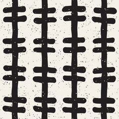 Hand drawn seamless pattern. Abstract geometric shapes background in black and white. Vector ethnic grungy texture.