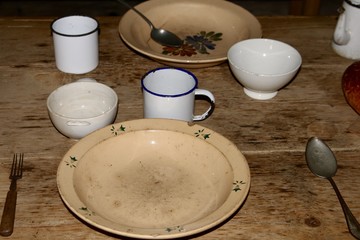 old country poor dishes and cups