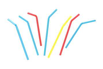 Colorful drinking straws isolated on white background with clipping path, top view