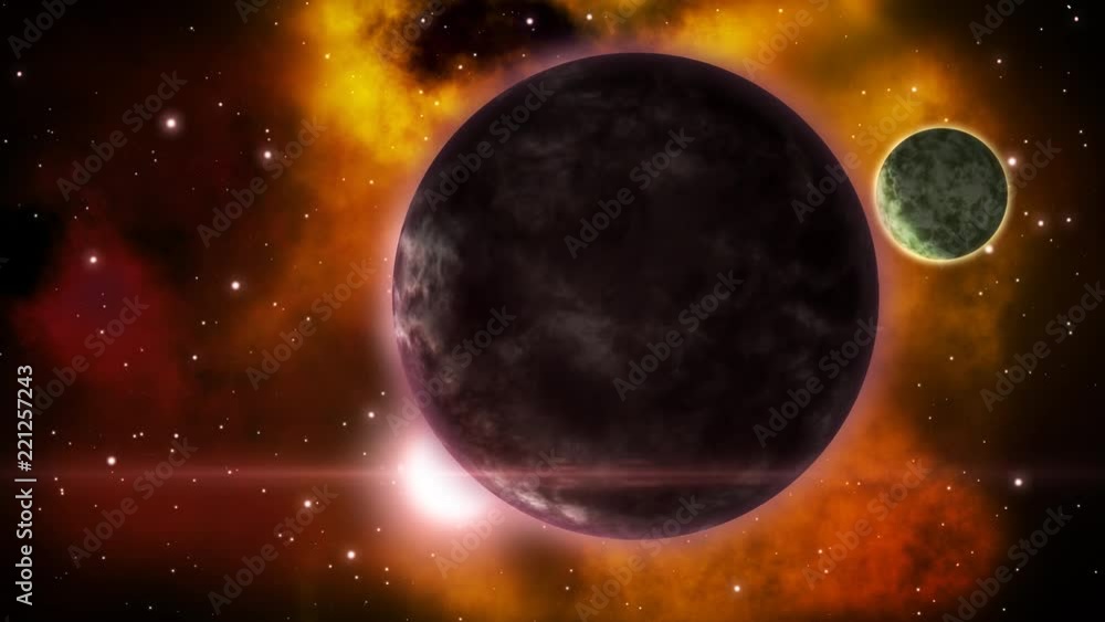 Wall mural Mythical sci-fi planet eclipse in the distant space. Loop.