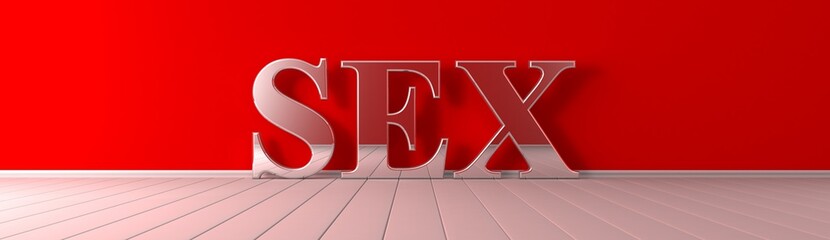 Sex metallic text on red wide banner - obrazy, fototapety, plakaty