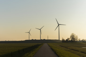 Obraz premium Wind Turbine Farm On The Horizon At Dusk