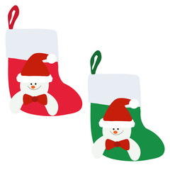 green and red sock for gifts with a snowman