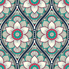 Seamless pattern with ethnic mandala ornament. Hand drawn vector illustration