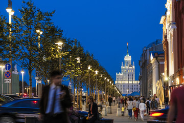 Moscow, Russia - September, 5, 2018: street in a center of Moscow at night