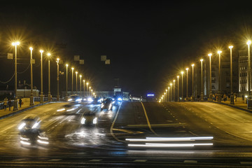 Moscow, Russia - September, 6, 2018: night traffic in Moscow, Russia