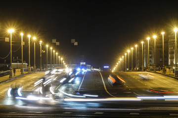 Moscow, Russia - September, 6, 2018: night traffic in Moscow, Russia