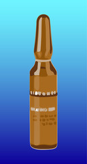 Transparent glass ampoule. hermetically sealed glass container, Vaccination, cosmetic injections. vector
