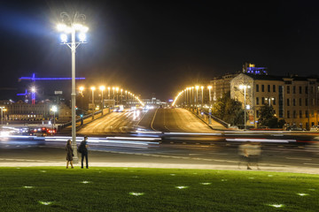 Moscow, Russia - September, 6, 2018: night traffic in Moscow, Russia