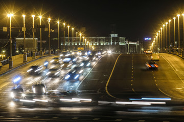 Moscow, Russia - September, 6, 2018: night traffic in Moscow, Russia