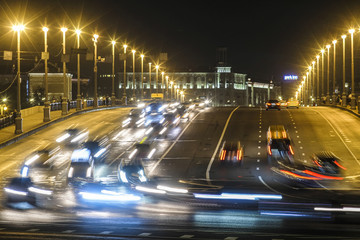 Moscow, Russia - September, 6, 2018: night traffic in Moscow, Russia
