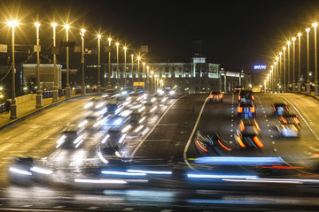 Moscow, Russia - September, 6, 2018: night traffic in Moscow, Russia