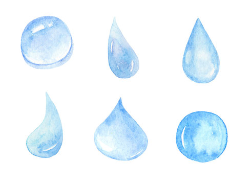 Collection of watercolor raindrops. 