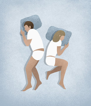 Comfortable couple sleeping in underwear and t-shirts