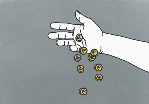 Hand dropping Euro coins