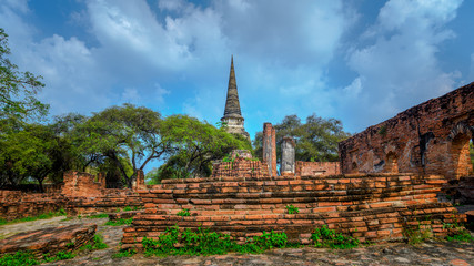 Ancient pagoda in historical park Wat Phra si sanphet ayutthaya thailand	
