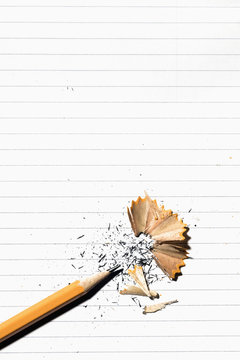 Pencil shavings on lined paper