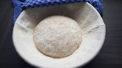 Bread dough in proofing basket