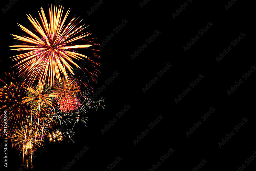 Wall mural Fireworks on black Background