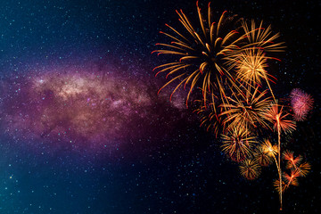 Fireworks with blur milky way background