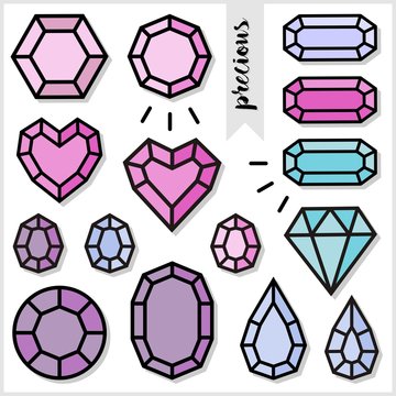 kamienie szlachetne r&oacute;żne kształty i kolory zestaw ilustracja wektorowa