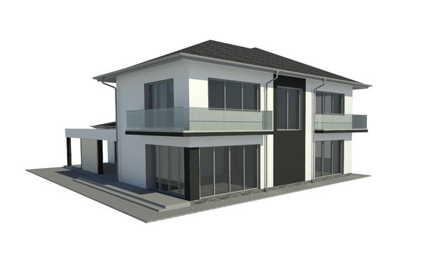 3D rendering of modern family house. Architectural isolated illustration.
