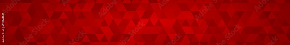 Wall mural abstract horizontal banner or background of small triangles in red colors.