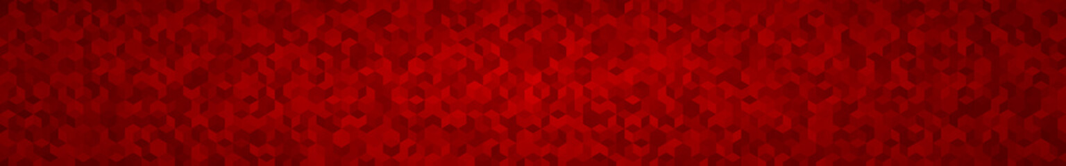 Abstract horizontal banner or background of small isometric cubes in red colors.