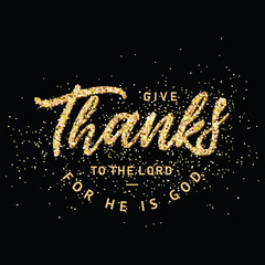 Hand drawn Happy Thanksgiving lettering typography poster. Celebration quotation for postcard, greeting card, icon, invitations, logo or badge.  gold glitter ornate calligraphy text with floral wreat